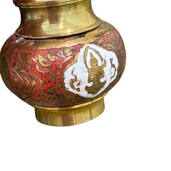 Handcrafted Brass & Enamel Incense Holder With Intricate Red & Gold Pattern - Picture 3 of 5